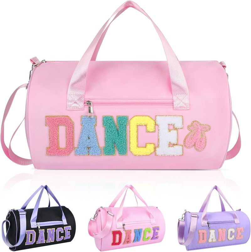 KUIRAN Store Dance Bag for Girls, 23L Waterproof Travel Duffel Bag with Colorful Chenille Letter, Lightweight Small Gym Sport Ballet Bag with Large Main Compartment 15"Lx9"Wx9"H - Light Pink - Image 1